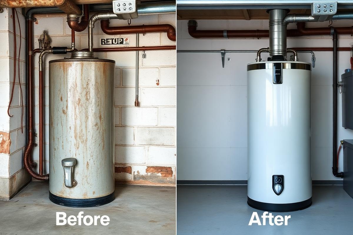 Before and after water heater replacement by Dr. Handyman Service plumber in Miami